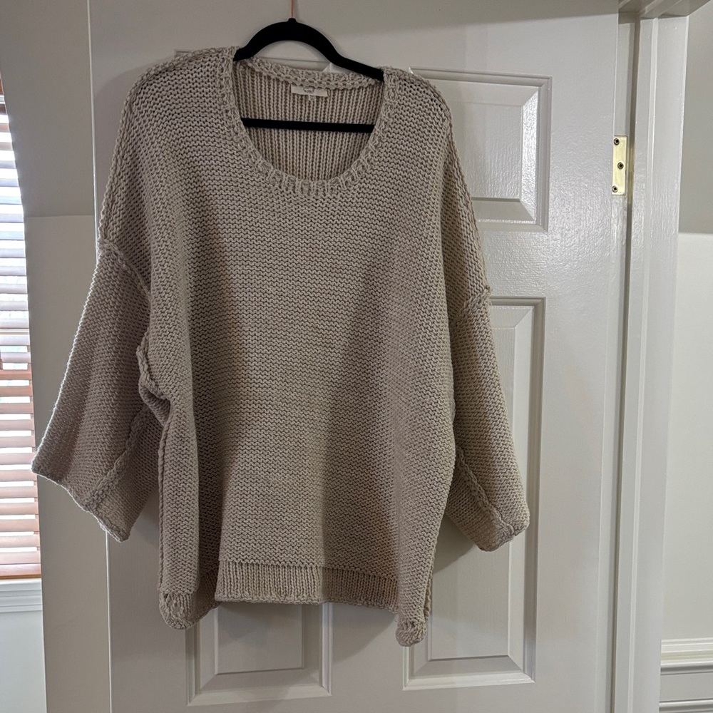 Easel Taupe Knit Crew Neck Sweater